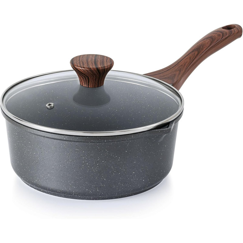 Marmite avec couvercle en granite de 3,0 pintes et couvercle moyen, casserole à induction, Granit gris