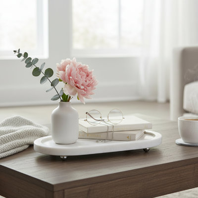 Haight Beatrice White Marble Oval Tray W/Stand
