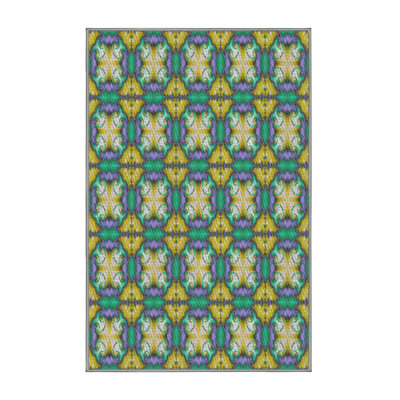 Tapis turquoise/jaune à motifs