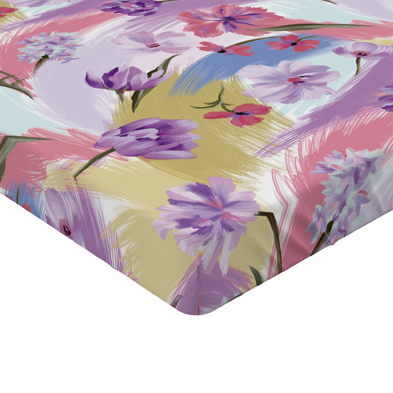 Drap-housse floral Ambesonne, Lilas / rosé / motif floral kaki, Drap-housse de taille double