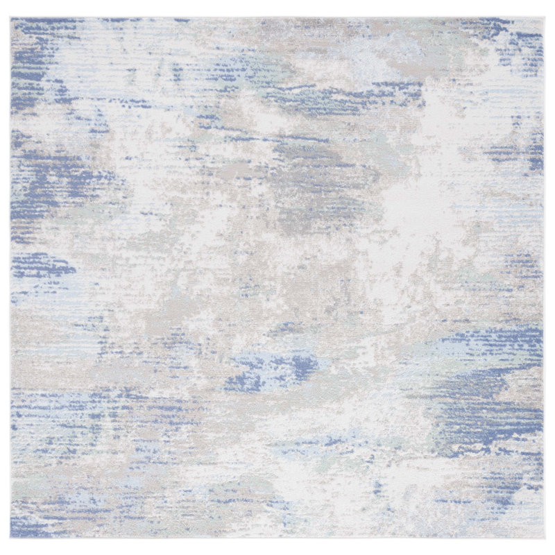 Tapis Strasser 504 en beige / gris-bleu, Carré 6 pi 7 po