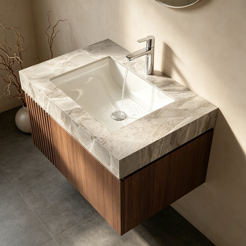 30" Modern Bathroom Vanity Cabinet With Ceramic Sink, Brown Wood Vanities with Ample Storages,Pre-Assembled, 30", Brown