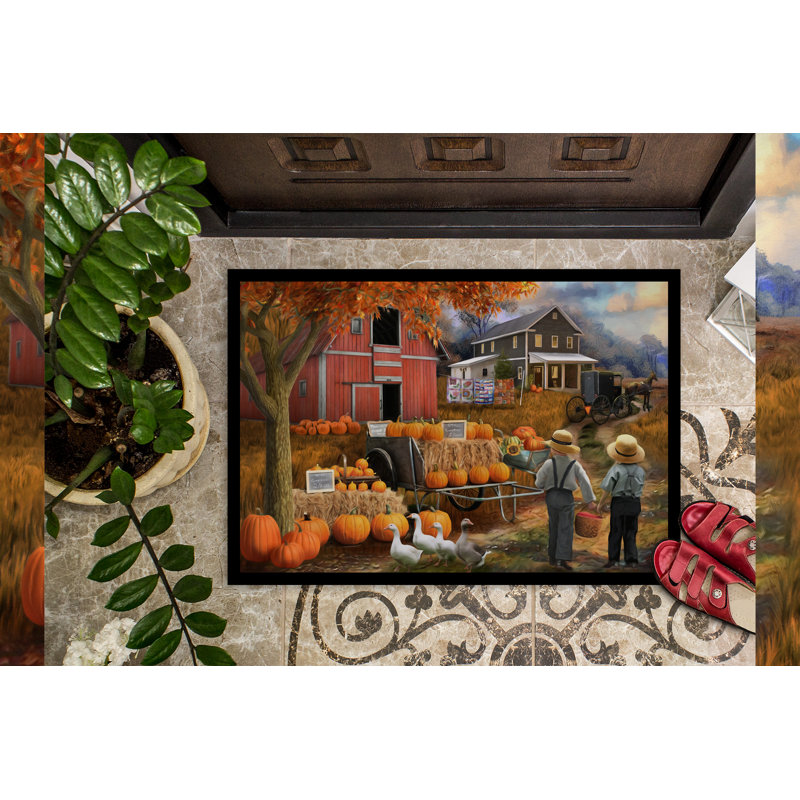 Iyed Non-Slip Doormat, Fall Amish Pumpkin Stand