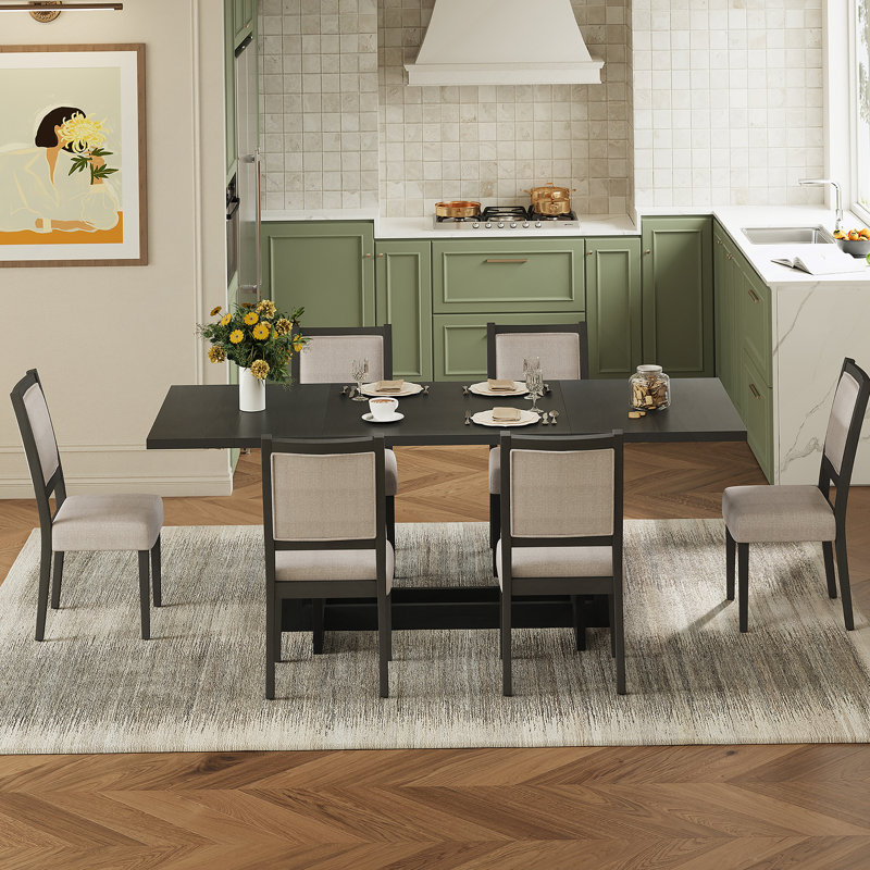 Ensemble de table de salle à manger extensible 7 pièces, table de cuisine avec rallonge amovible et 6 chaises de salle à manger rembourrées