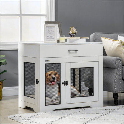 Mobilier de cage pour chien PawHut avec coussin moelleux résistant à l'eau, table de bout pour caisse de chien avec tiroir, cage pour chiots pour petits chiens à l'intérieur avec 2 portes