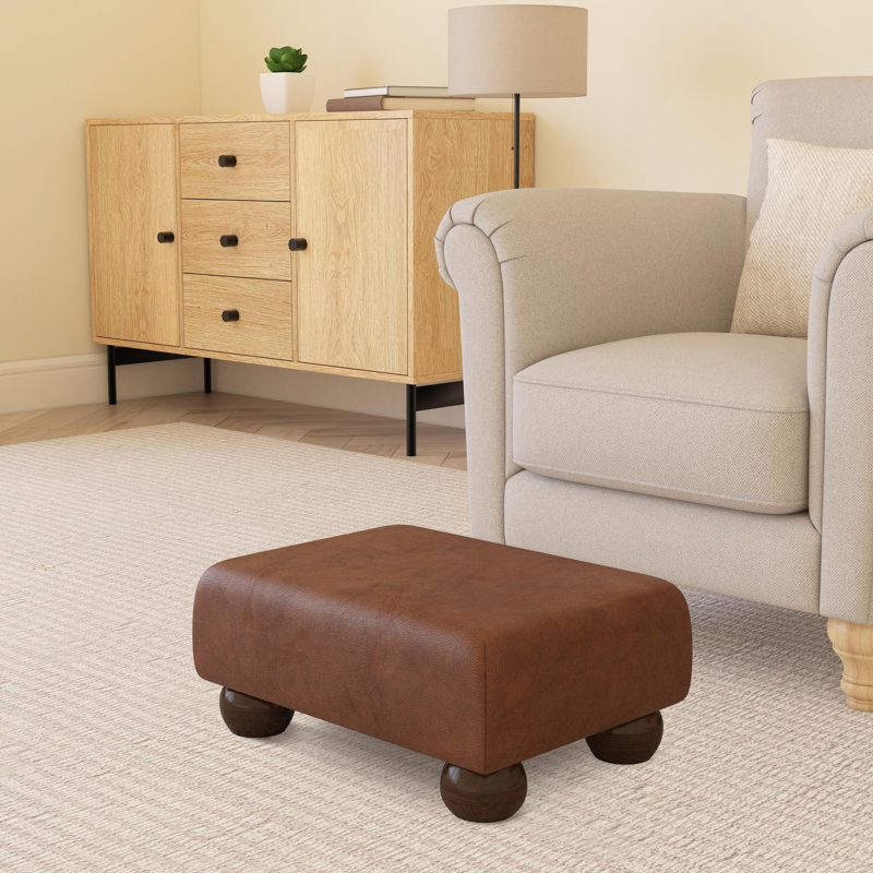 Collado Wood Bun Feet, Rust Brown, Italian Leather, Mahogany