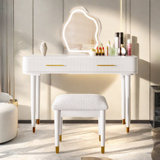 Modern Vanity Table Set With Touch Screen Lighted Mirror, Dressing Table And A Cushioned Stool
