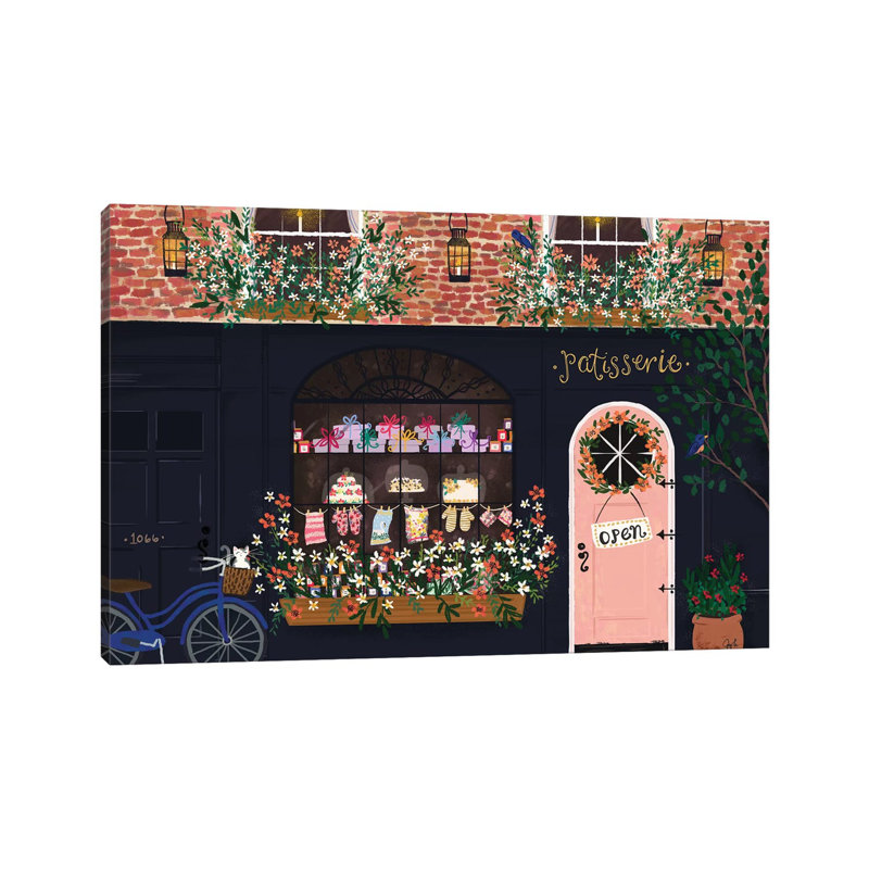 Patisserie Shopfront by Joy Laforme - Painting on Canvas, 101.6cm H x 152.4cm W x 3.81cm D, Wrapped Canvas