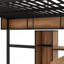Lit mezzanine double en métal et en bois avec bureau en L et tablettes