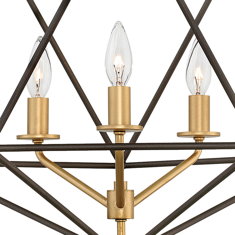 Astrid 3-Light Candle Style Geometric Chandelier, Bronze mat métallique