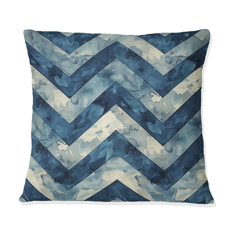 Chevron Harmony I - Glam Throw Pillow, Blue/Beige, 18"H x18"H