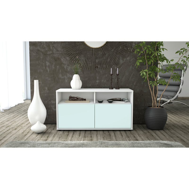 Odum 92cm W Chest of Drawers, High gloss white/Light blue