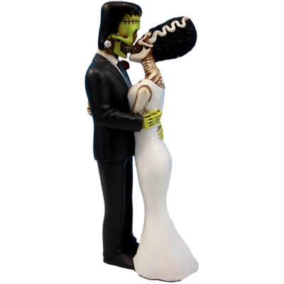Ébros jour des Morts, mariage, véritable amour, bisou, squelette, Frankenstein, crâne, mariée, marié, couple, figurine, cimetière, macabre, oiseau, halloween, mariée, effrayant, décoration intérieure, statue