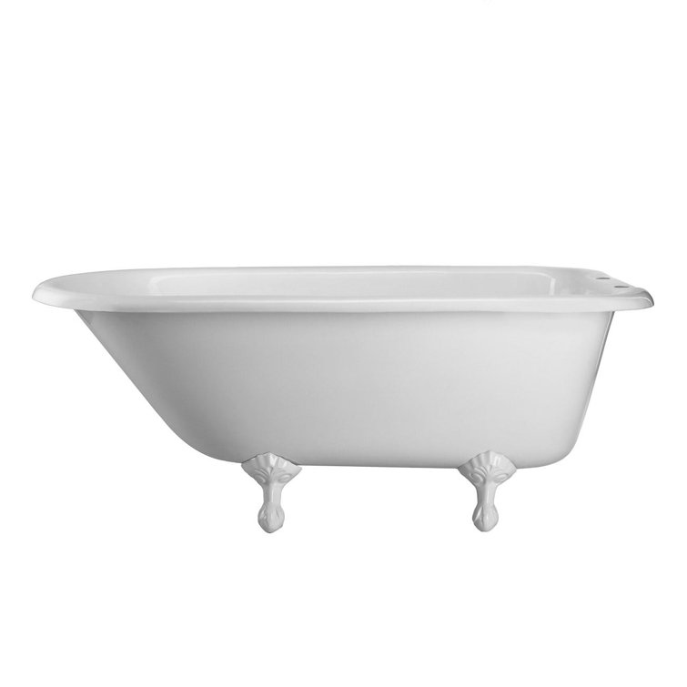 Heritage 54 Inch Cast Iron Clawfoot Tub and Shower Package - White / Chrome  Feet & Fixtures