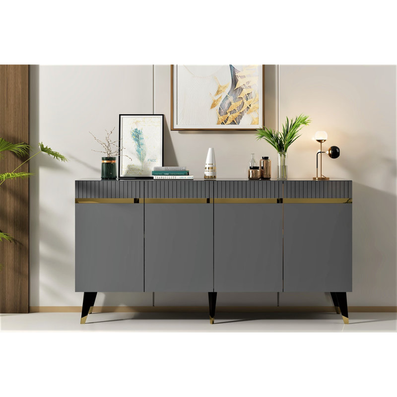 Console élégante, anthracite et or, panneau de particules recouvert de mélamine à 100%, épaisseur: 0,7 pouce | Design élégant avec tablette de 28,5 po de hauteur et hauteur de patte de 28,3 po | Parfait pour le salon et le vestibule