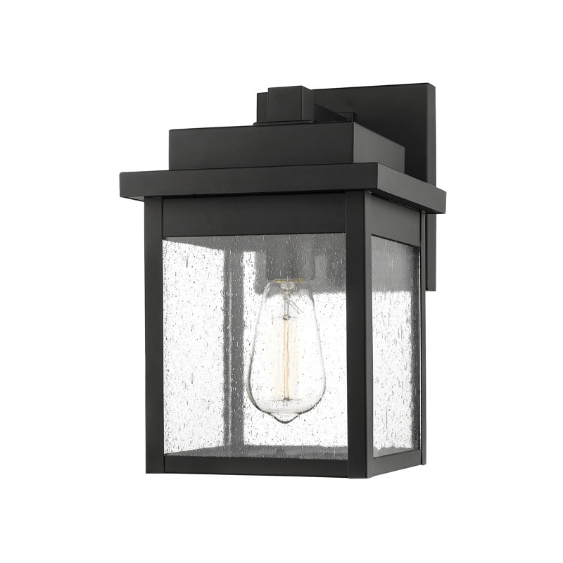 Lanterne murale d'extérieur en verre grainé à 1 ampoule, Noir, H 6,5 po x l 7 po x P 7 po