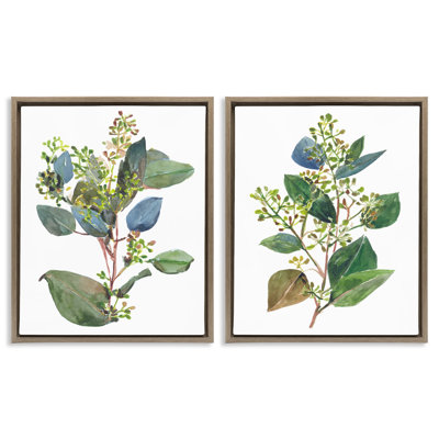 «Soft Eucalyptus Plant Ombre Leaves», ensemble de 2 toiles flottantes encadrées par Melissa Wang