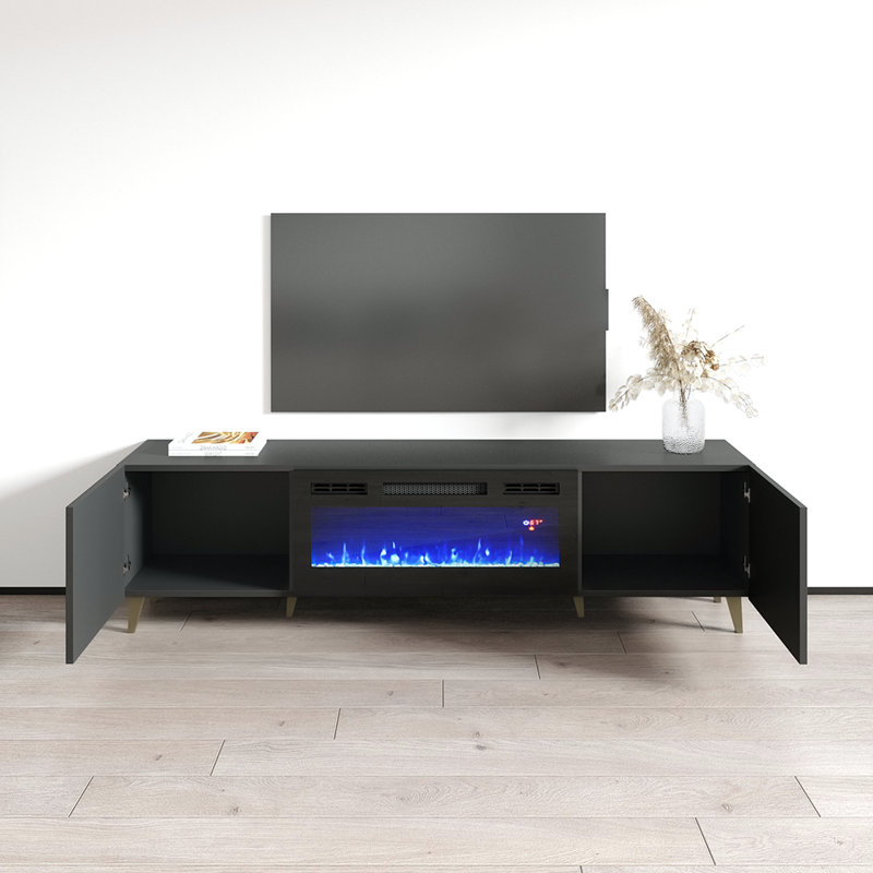 Oaklynn 71.1" Modern TV Stand with Electric Fireplace, Matte Finish, Media Storage, Black