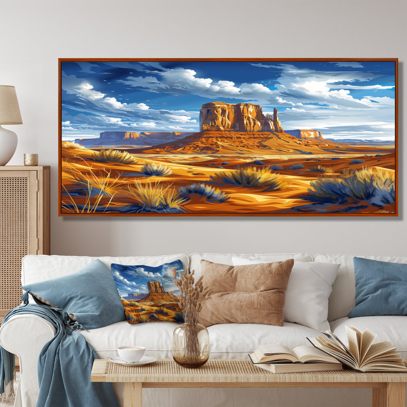 Margrid - désert, art mural, Toile avec cadre flottant brun, H 28 po x l 60 po x P 1,5 po