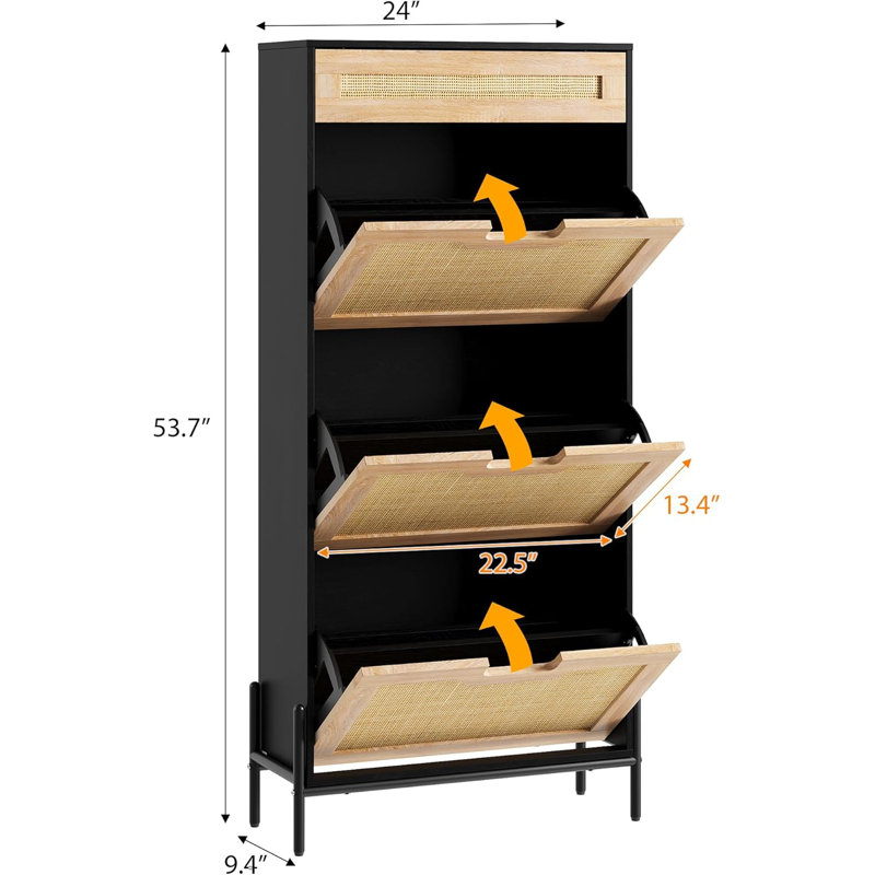 Rangement à chaussures autoportant, armoire de rangement Ratten Modern Flip Doors avec 2 tablettes réglables et tiroir