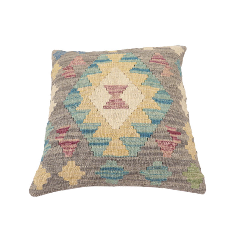 Oreiller rustique en kilim tissé à la main Caballer - 17 po x 18 po Rustic, Gris / bleu / beige / or, H 16 po x l 17 po