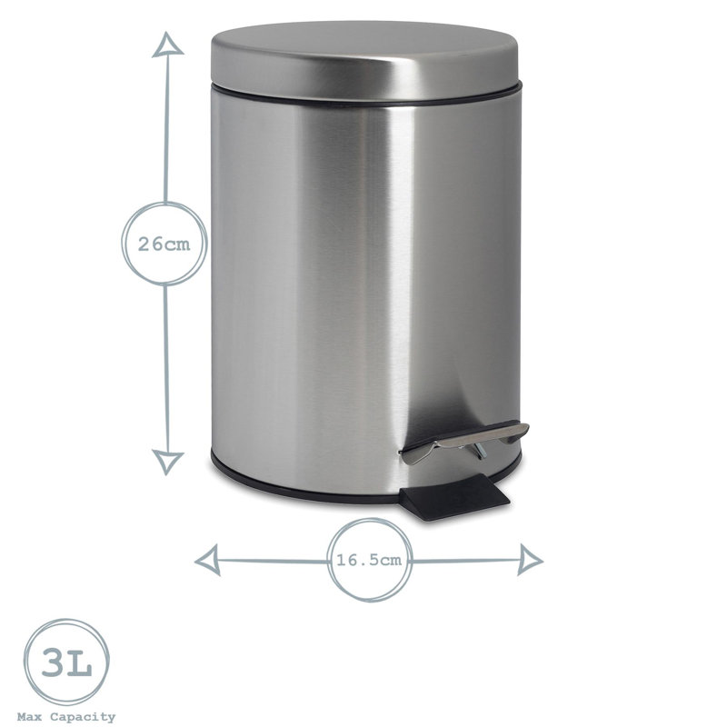Harbour Housewares - Round Bathroom Pedal Bins, Brushed