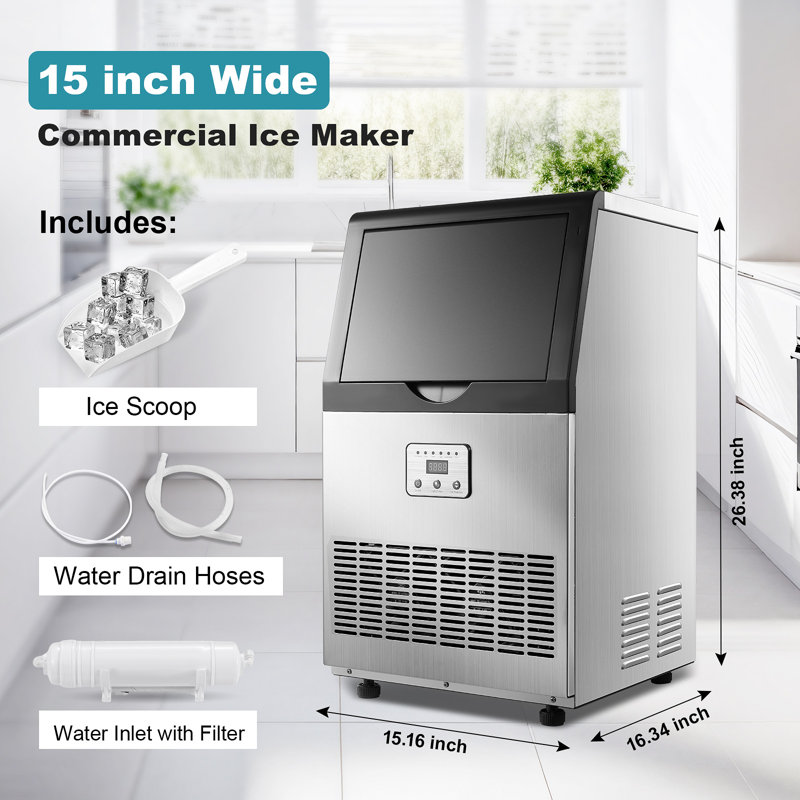 90lbs/24H Commercial Ice Maker Machine,Auto Self-Cleaning,Under Counter/Freestanding