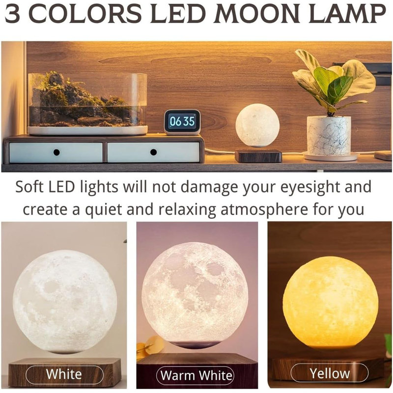 Magnetic Levitation Moon Lamp With Realistic Lunar Surface, Floating LED Night Light For Home Decor And Unique Gifts