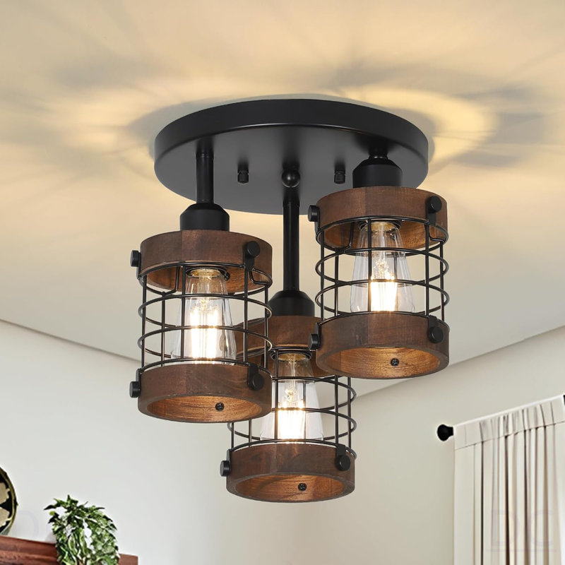Plafonnier semi-encastré, lustre de ferme 3 lumières