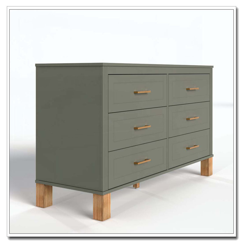 Modern Storage Cabinet with Metal Handles & Solid Wood Legs, Olive,Olive Green