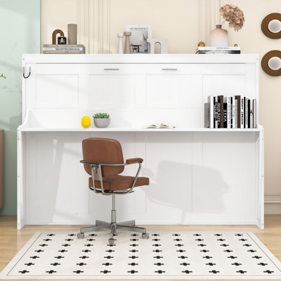 Lit escamotable en bois avec tablettes