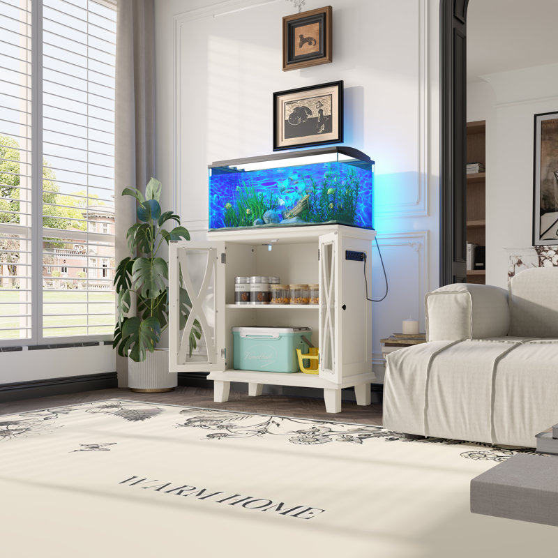 Support d'aquarium avec prises de courant et tablettes réglables, Beige