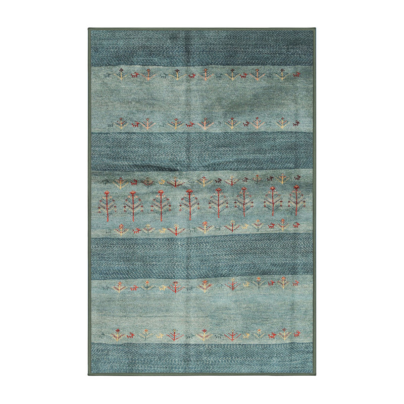 Tapis contemporain gris / bleu clair, Rectangle 2 pi x 3 pi