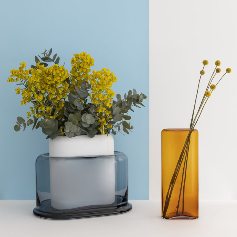 Mid-Century Modern Steel Blue Crystal Vase