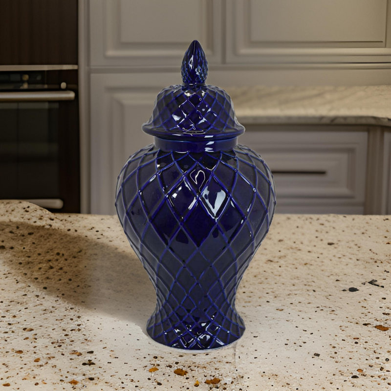 Pot en céramique Jyri, Bleu, H 19,5 po x l 10,25 po x P 10,25 po