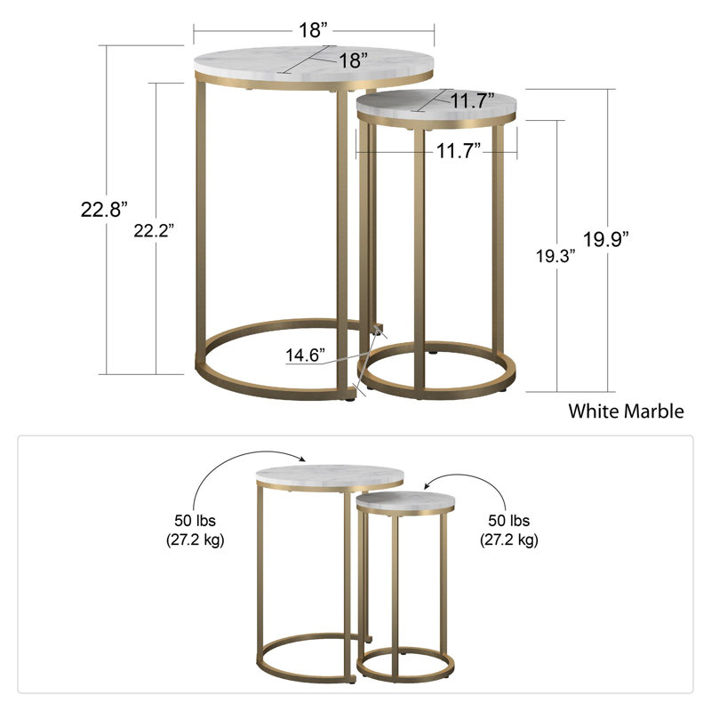 Ayanda Frame Nesting Tables, White Marble, Gold