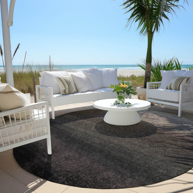 Machine Washable Indoor/Outdoor Xhevrie Black Rug, Round 8'