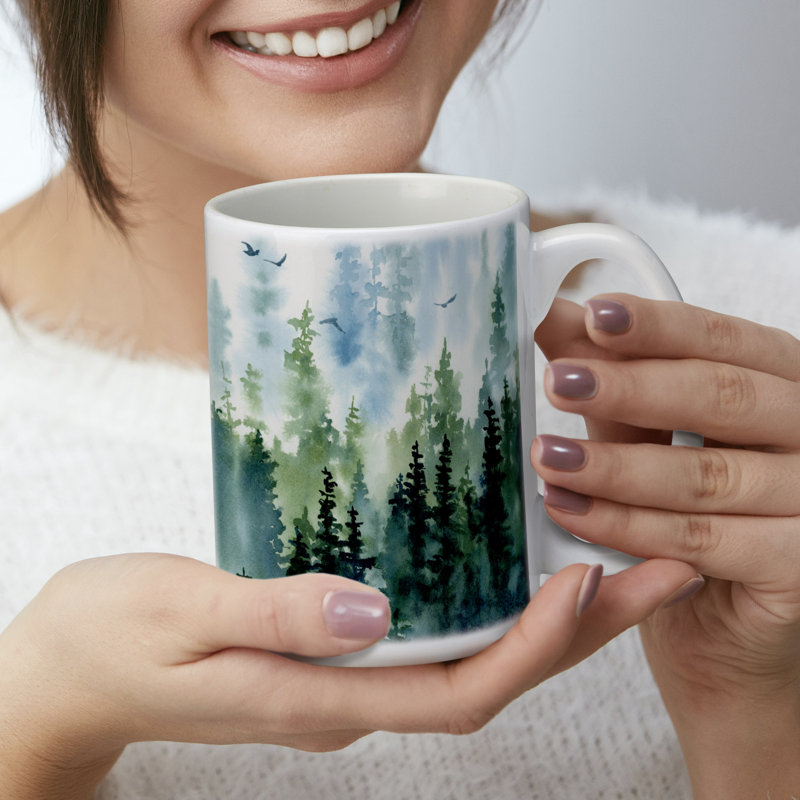 Misty Tree Line 15 oz. Tasse décorative en céramique
