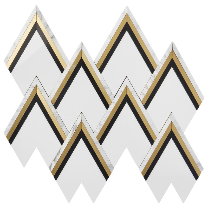 VZAG By Vanessa Deleon 13.20" x 16.92" Marble Mosaic Tile, White/Gold