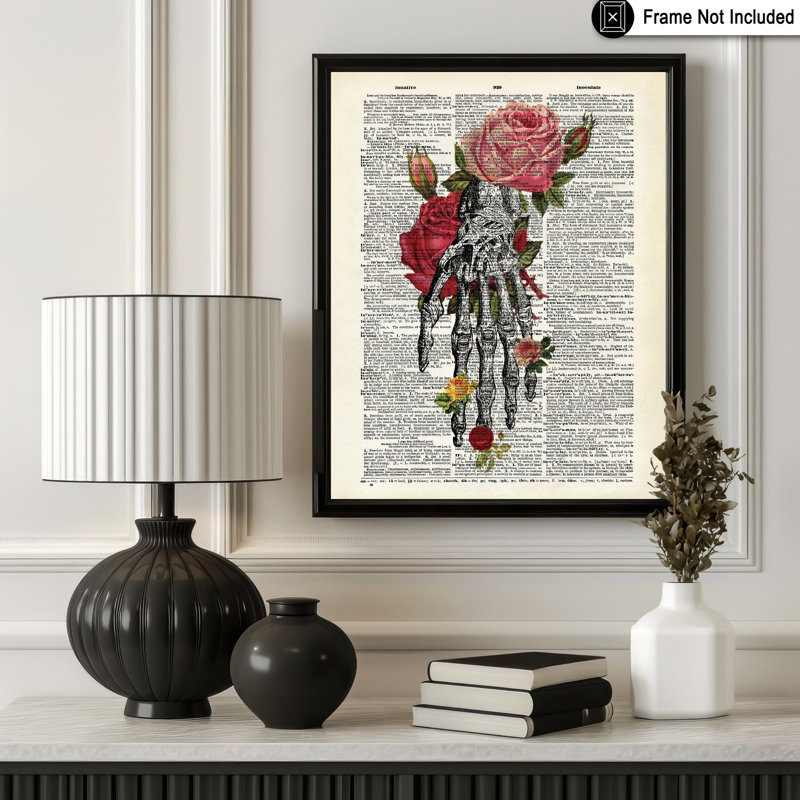 Fleurs et main de squelette, Unframed, Poster, 18"H x 24"W