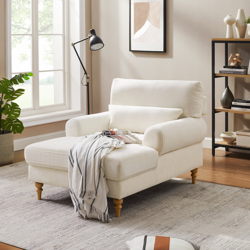 Chaise longue rembourrée avec dossier réglable Davene, Beige Polyester Blend