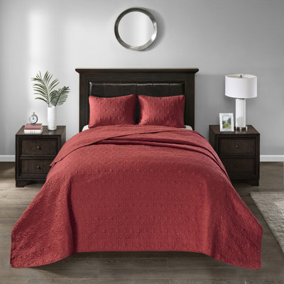 Couvre-lit réversible rouge pour très grand lit - Rembourrage en coton à 90% Élégant matelassage 2 taies décoratives à la taille de l'odeur Protection de motif de point classique Une chambre fraîche et hygiénique