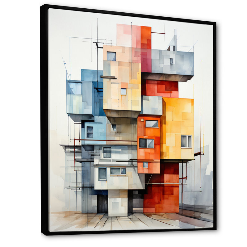 Isfried Constructivism Architectural Insertion sur toile, Cadre flottant noir, H 20 po x l 12 po x P 1 po