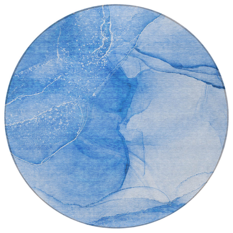 Tapis d'intérieur rond lavable abstrait bleu 8 pi HomeRoots