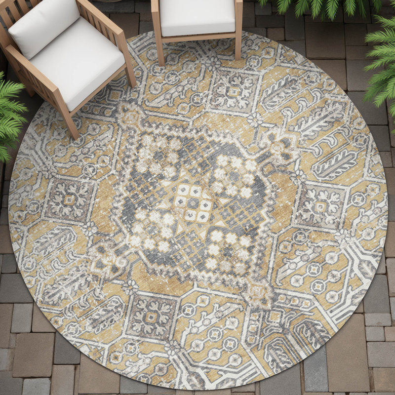Machine Washable Indoor/Outdoor Huseby ACN2197 Global Rug, Round 8'