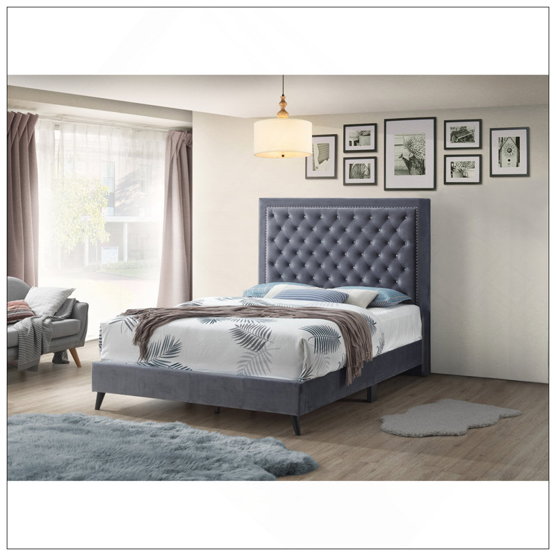 Lit chic Chic Glam, durable et élégant pour les chambres modernes, parfait pour le confort et l'esthétique., gris