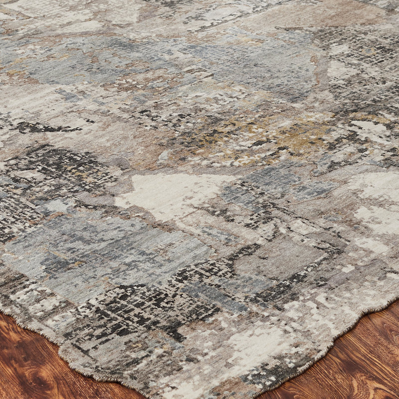 Hand Knotted Wool Abstract Area Rug, Rectangle 3' x 5'