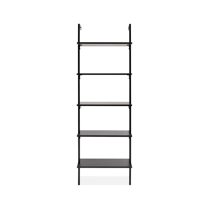 Honoria Classic Industrial 5-Shelf Wood Wall-Mounted Open Ladder Bookcase with Metal Frame, Black