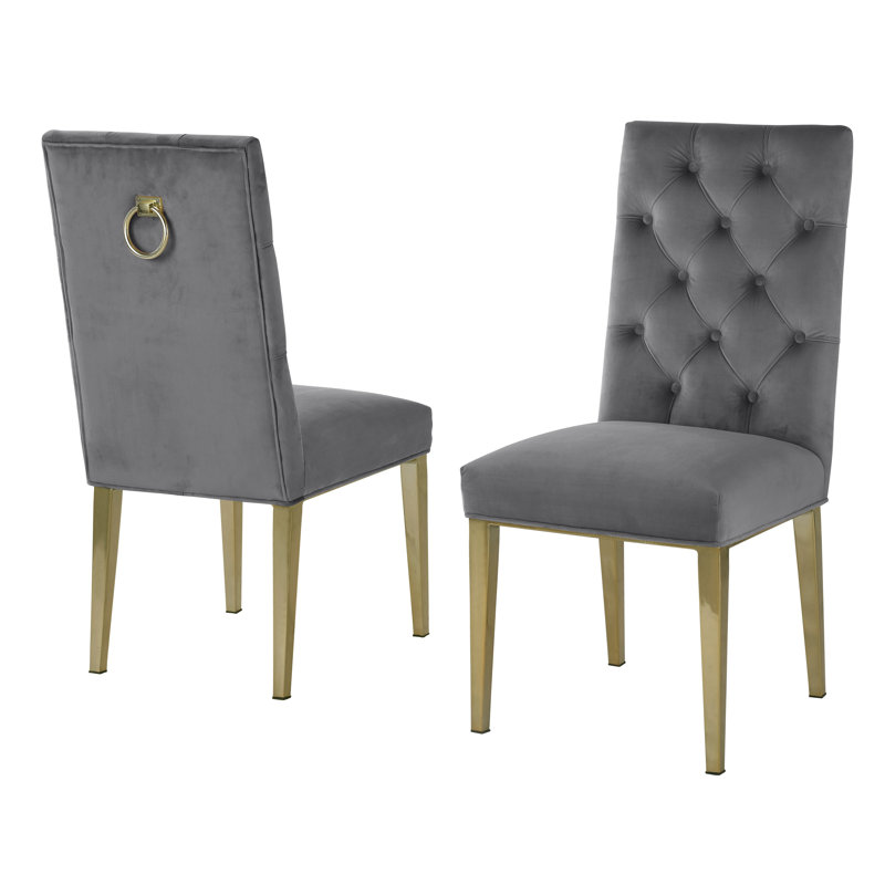 Carnahan Button Tufted Parsons Chair, Gold, Dark Gray