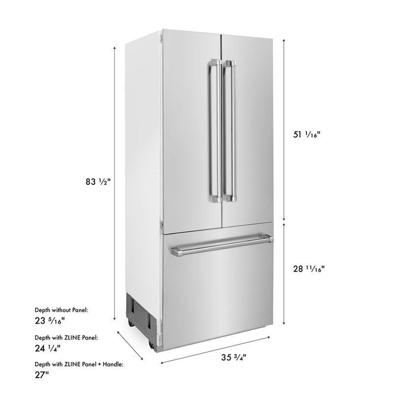 ZLINE 36" 19.6 cu. ft. Built-In 3-Door French Door Refrigerator with Internal Water and Ice Dispenser, Stainless Steel